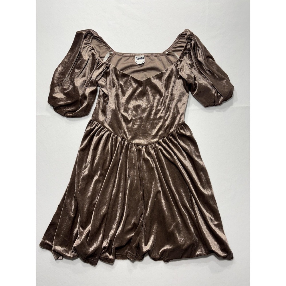 Arula Womens 0X Brown Velvet Puff‎ Sleeve Fit Flare Party Dress ALD45118-018